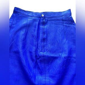 Vintage Cobalt Blue Leather Mini Skirt High Waist Made in Canada Size 5